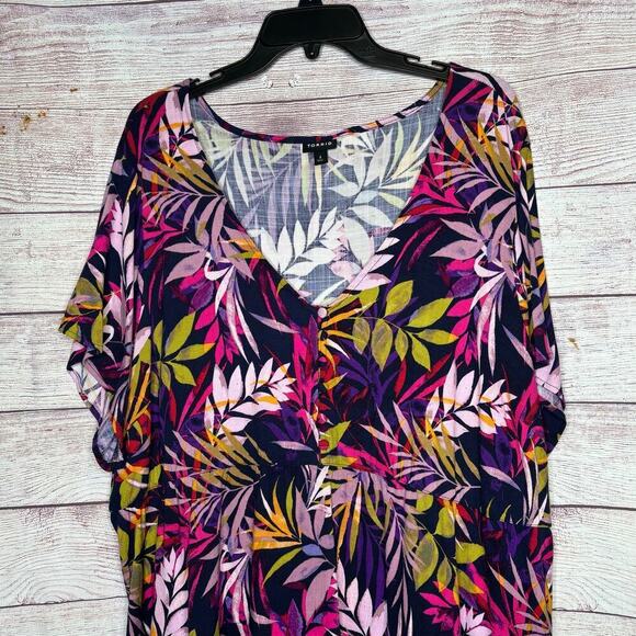 Torrid Palm Tree Tropical Summer Popover Short Sleeve Blouse Size 4X Plus - Picture 4 of 15